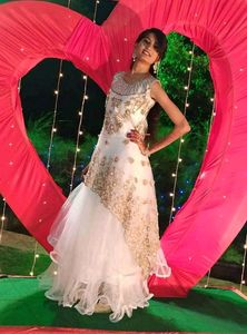 Elegant White & Gold Embellished Gown
