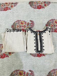 Women Cotton Embroidered Kurta & Pant Set