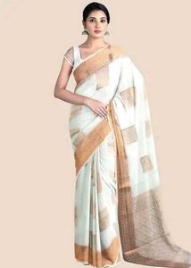 Elegant Cream &amp; Rose Gold Saree