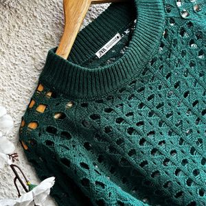 Chic Green Crochet Knit Sweater crop top