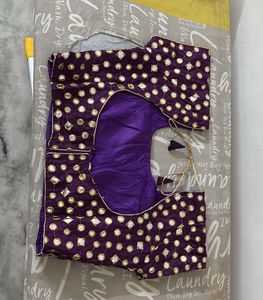 Purple Mirror Work Saree Blouse