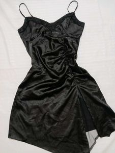 Satin Slip Dress with Lace Trim