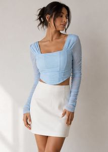 Blue Long Sleeve Crop Top