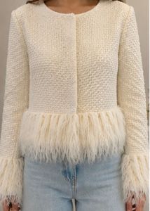 Cream Textured Jacket with Faux Fur Trim