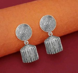 Boho Silver Jhumka Earrings