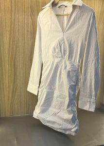 Zara White Ruched Mini Dress