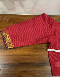 Red Striped Blouse with Embellished Sleeves