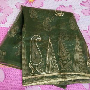 Elegant Green Golden Work Saree