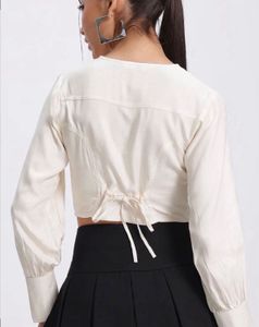 Cream Cropped Button-Up Top