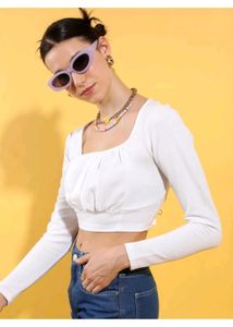 White Cropped Square Neck Top