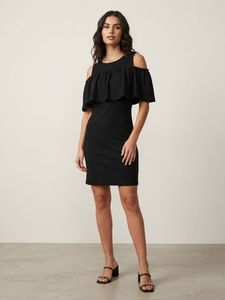 AND- Black Cold Shoulder Ribbed Mini Dress