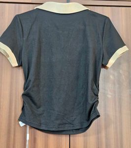 Chic Black &amp; Beige gathered pullover TShi