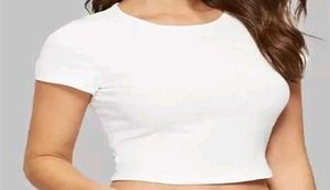 White Ribbed Cropped T-Shirt
