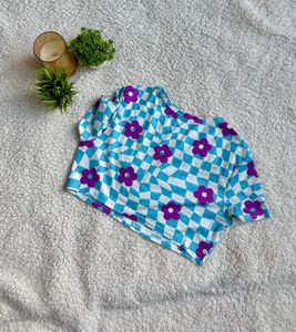 Floral Checkered Crop Top