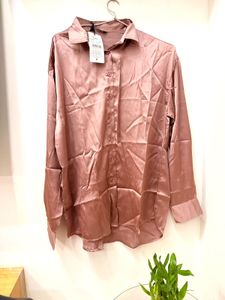 Shein Elegant Satin Button-Up Shirt