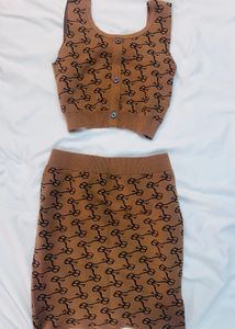 Brown Patterned Winter knit co-ord Set