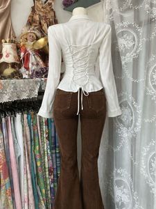 Chic White Corset back y2k Blouse