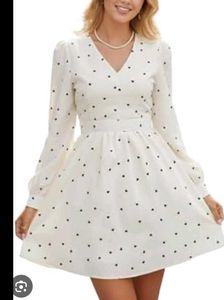 Chic White Heart Print A-Line Dress