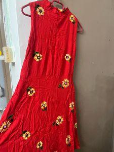 Red Floral Sleeveless Dress
