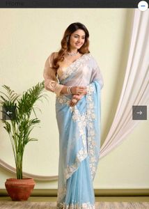 Elegant Sky Blue Saree with Floral Lace