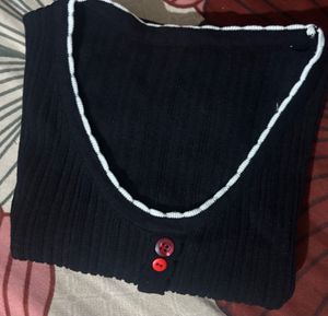 Black Ribbed Button-Up Crop Top