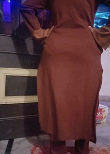 A Woolen Kurti Set In Brown Colour
