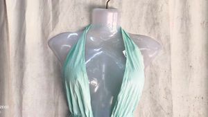 Light Blue Halter Neck Peplum Top