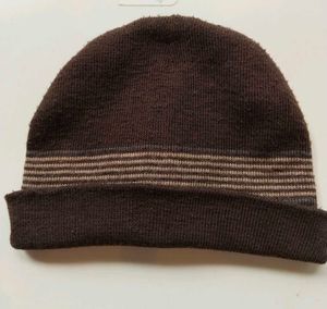 Brown Striped Knit Beanie Hat
