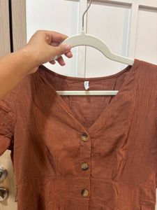 Rust Button Front Dress