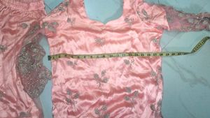Peach Embroidered Kurta Set+Free Saree