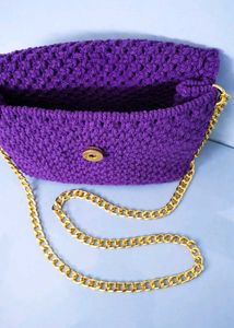 Purple Macrame Fringe Sling Bag