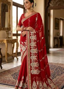 Stunning Red Embroidered Saree