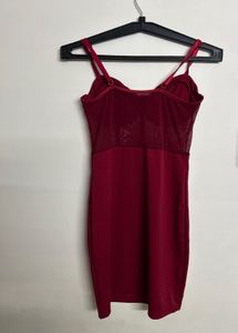 Red Mesh Bodice Mini Dress