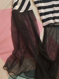 Striped Top with Long Net Like Dress