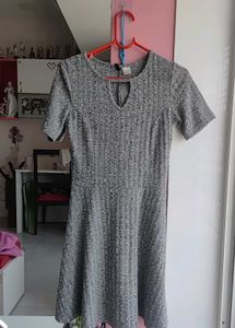 Grey Ribbed Fit &amp; Flare Dress