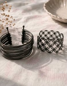 Stylish Black Metal Cuff Bracelets Set