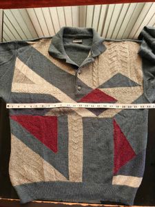 Men's Geometric Pattern Polo Sweater