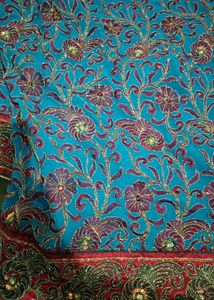 Embroidered Teal Saree with Red Border