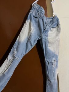 Two-Tone Denim Torn Jeans