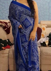 Elegant Blue Saree blouse with White Print