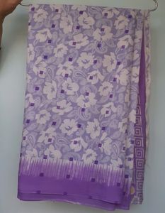 💜 Purple Lavender White Color Floral Design Printed Synthetic Sliky Saree Trendy Modern Stylish Saree Indian Traditional Sari For Girls Wife Women Ladies Casual Sare Purple Flower Pattern Sari