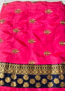 Pink Embroidery Saree with Navy blue border