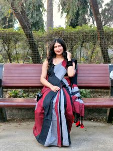 Elegant Black &amp; Red Saree