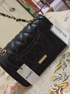 ALDO Quilted Black Handbag with Gold Chain