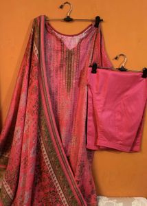 SEMI- WOOLEN PINK KURTA SET WITH DUPATTA
