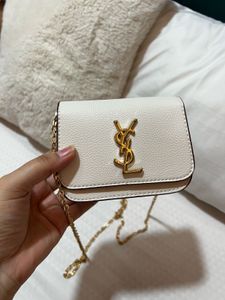 YSL White mini bag with Gold Chain