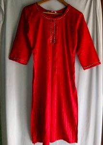 Red Kurta with Silver Stripes