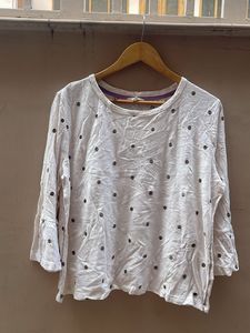 White Polka Dot Bell Sleeve Top