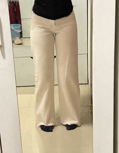 ZARA High-Waisted Party Cream Denim Jeans