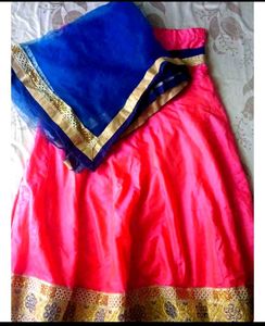 Vibrant Pink Lehenga Choli with Blue Dupatta